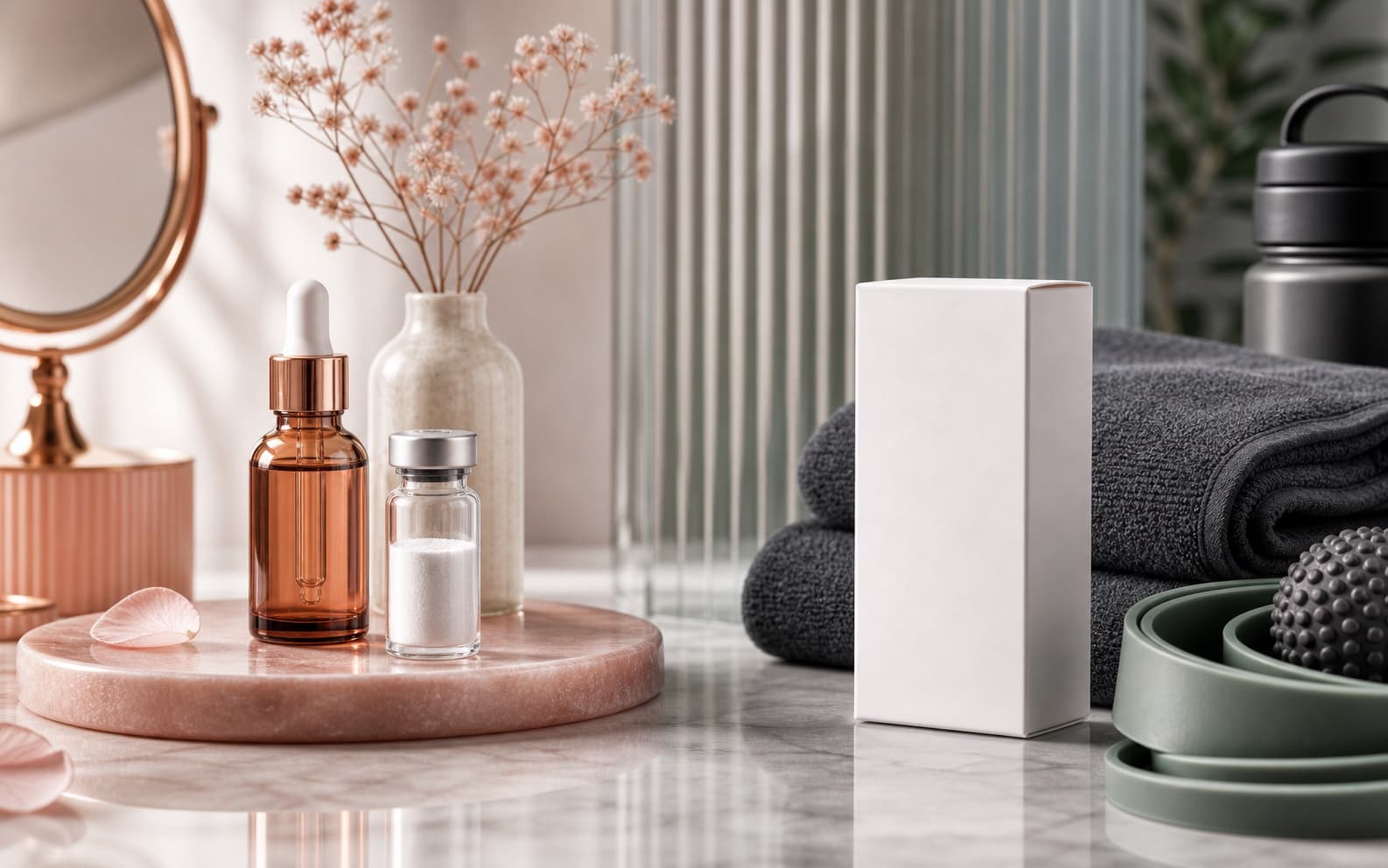 Premium guide visual combining skincare and recovery product settings